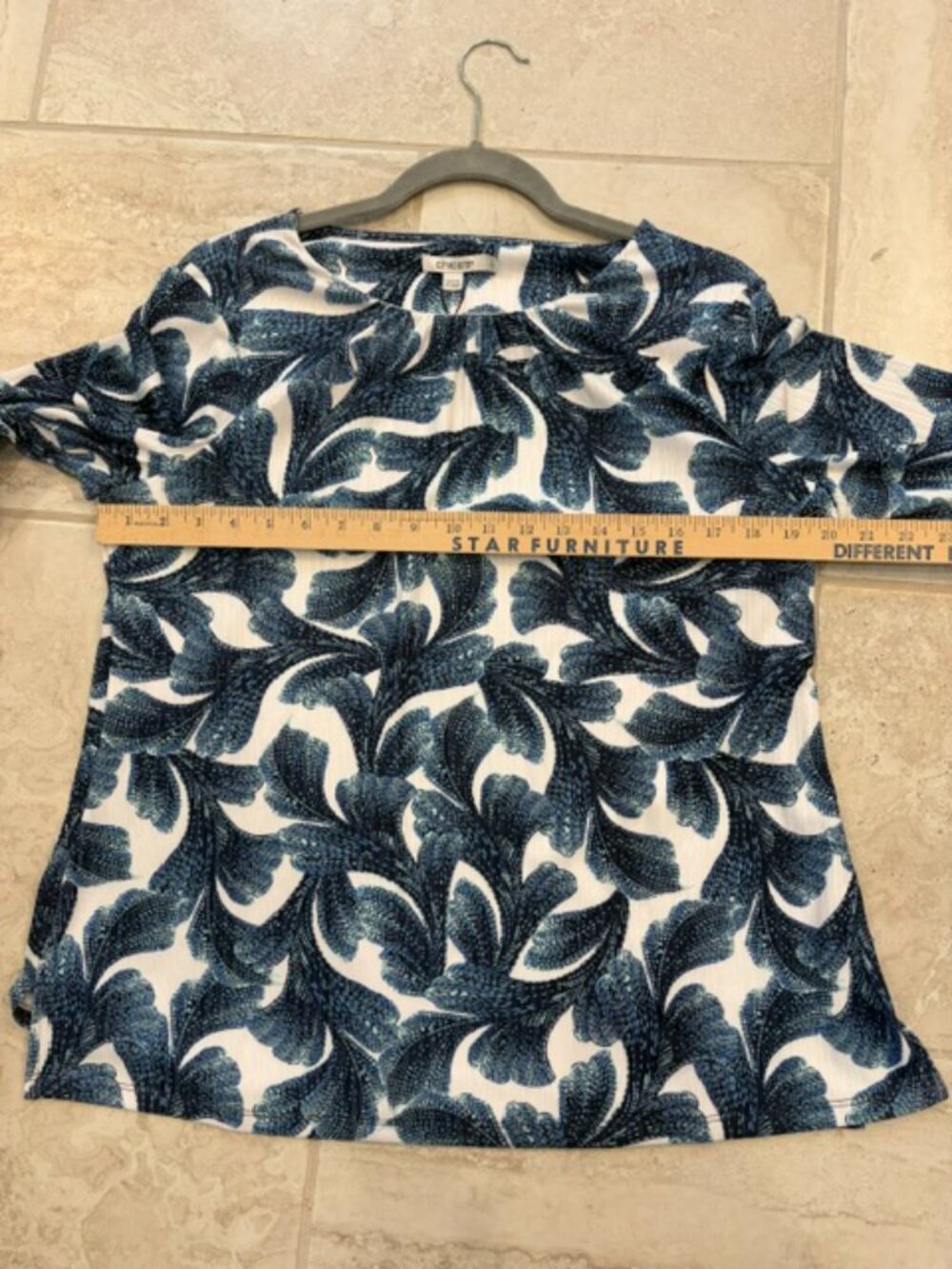 NWT Chico's Drift Gathered Neck Long Sleeve Blue Top Size 2/Large Classic Casual - Picture 8 of 10